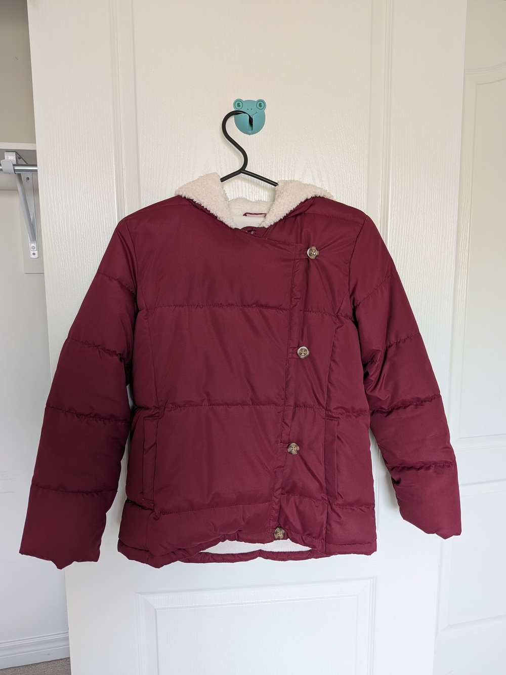 Old Navy Burgundy Girl's Puffer Jacket with Sherpa Hood Lining